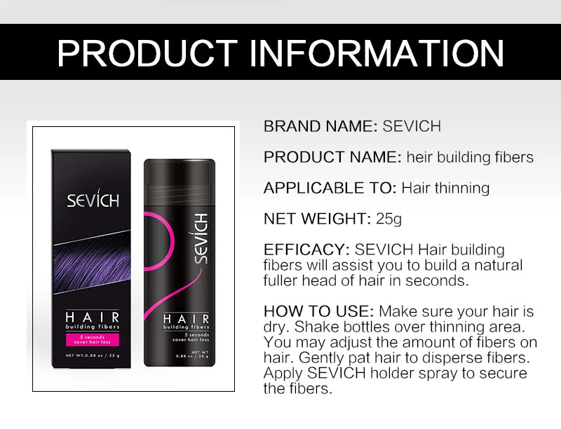 SEVICH Hair Building Fibers – 25g Keratin Thickening Powder