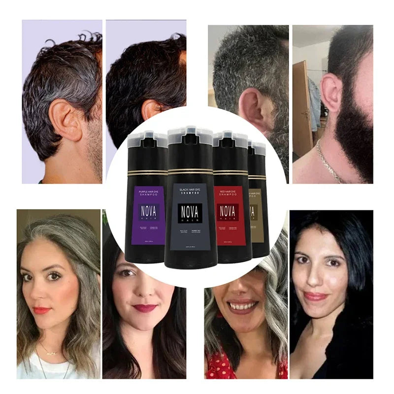 Nova 3-in-1 Natural Black Hair Dye Shampoo – Fast White Hair Coverage