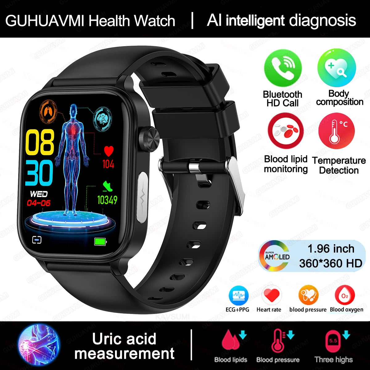 2025 ECG+PPG Smart Watch – Blood Pressure & Health Tracker