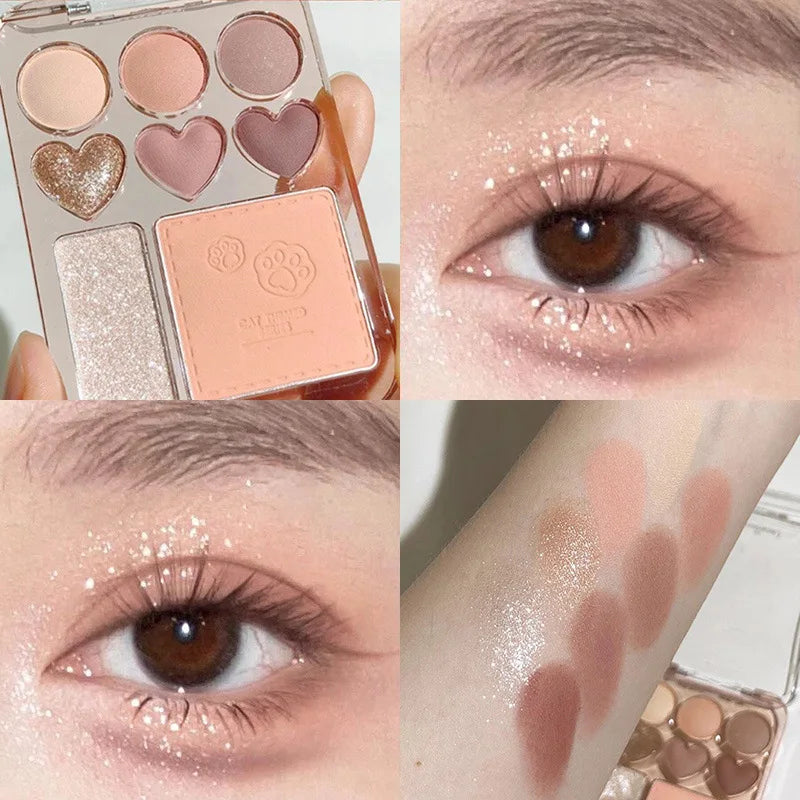 8-Color Eyeshadow & Blush Palette – Pink Orange Heart-Shaped Makeup