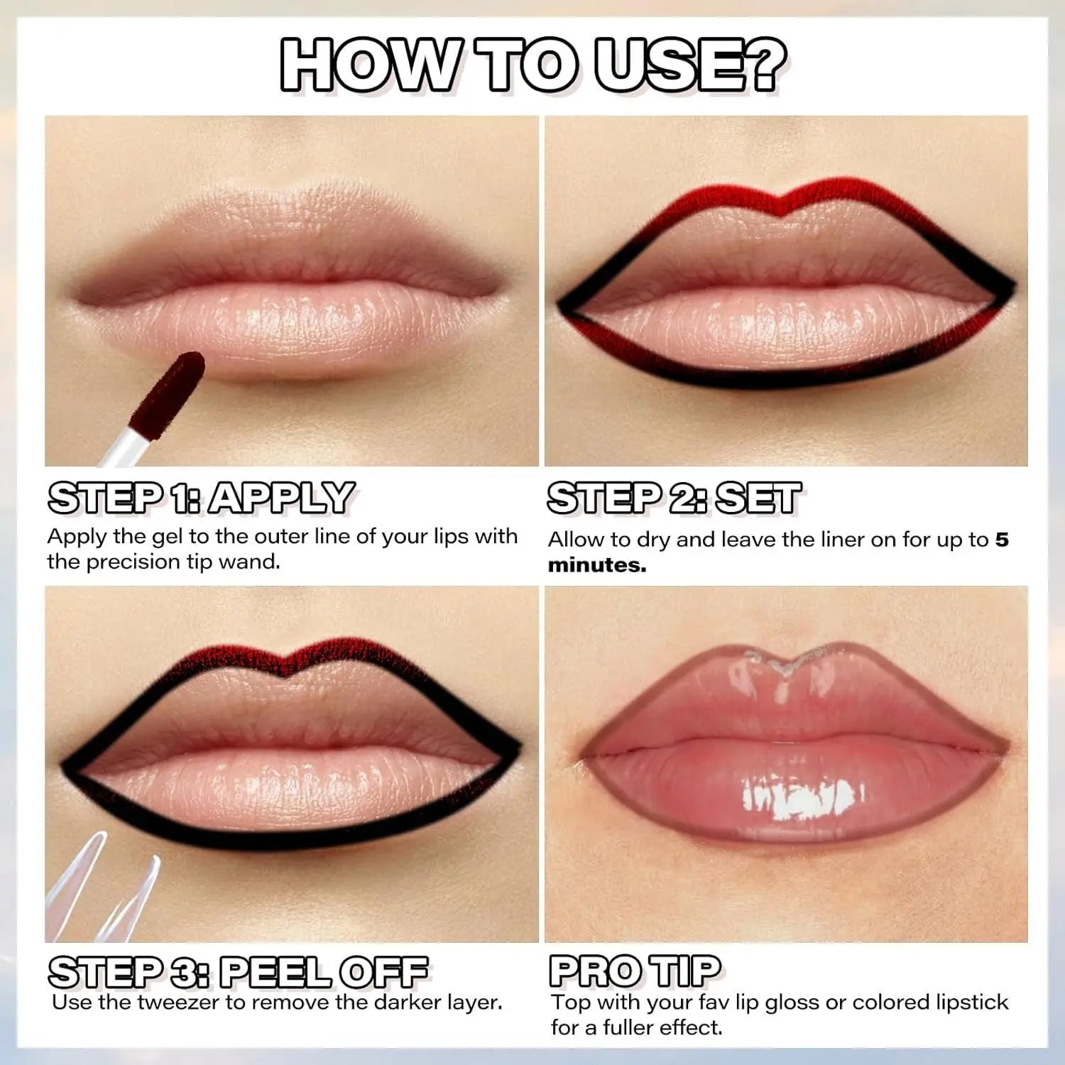 6-Color Waterproof Lip Liner & Peel-Off Tattoo Tint Gloss