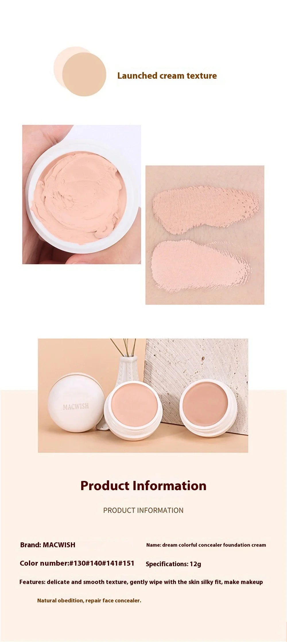 High Coverage Concealer & Foundation Cream – Waterproof BB Base