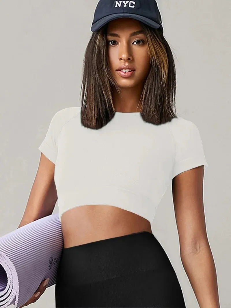 Women’s Seamless Yoga Top – Short Sleeve Fitness Shirt
