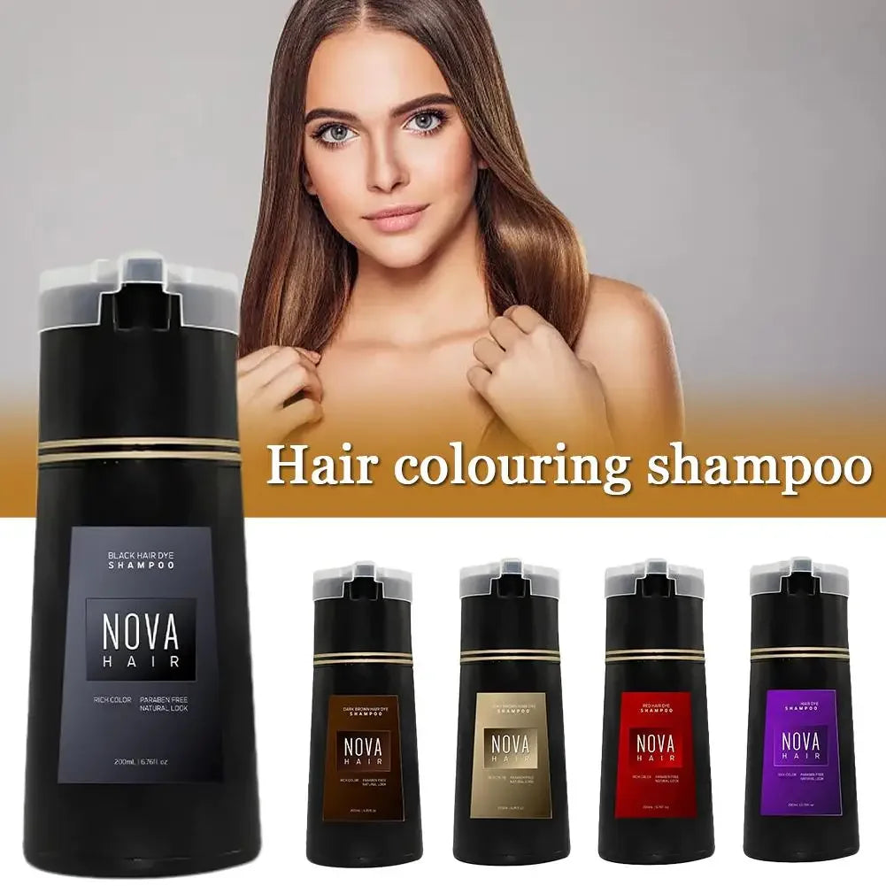 Nova 3-in-1 Natural Black Hair Dye Shampoo – Fast White Hair Coverage