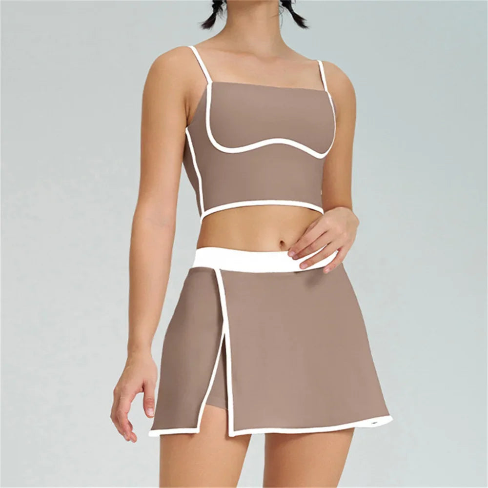 Women’s 1/2PCS Yoga & Gym Tracksuit – Bra & Shorts/Skirt Set