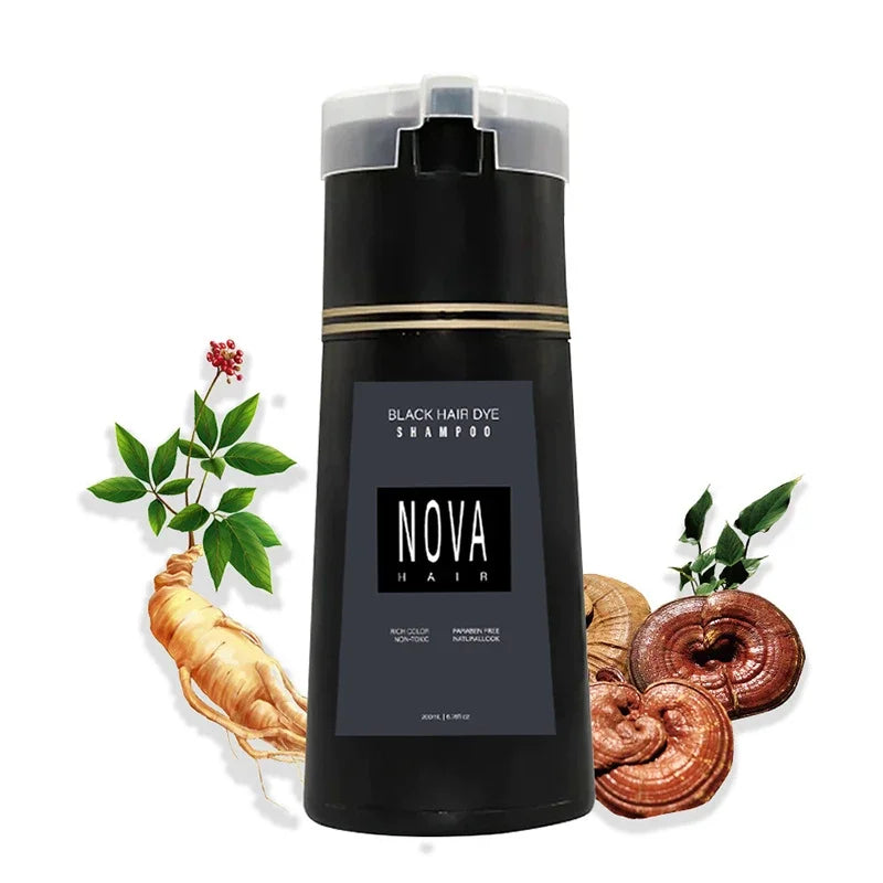 Nova 3-in-1 Natural Black Hair Dye Shampoo – Fast White Hair Coverage