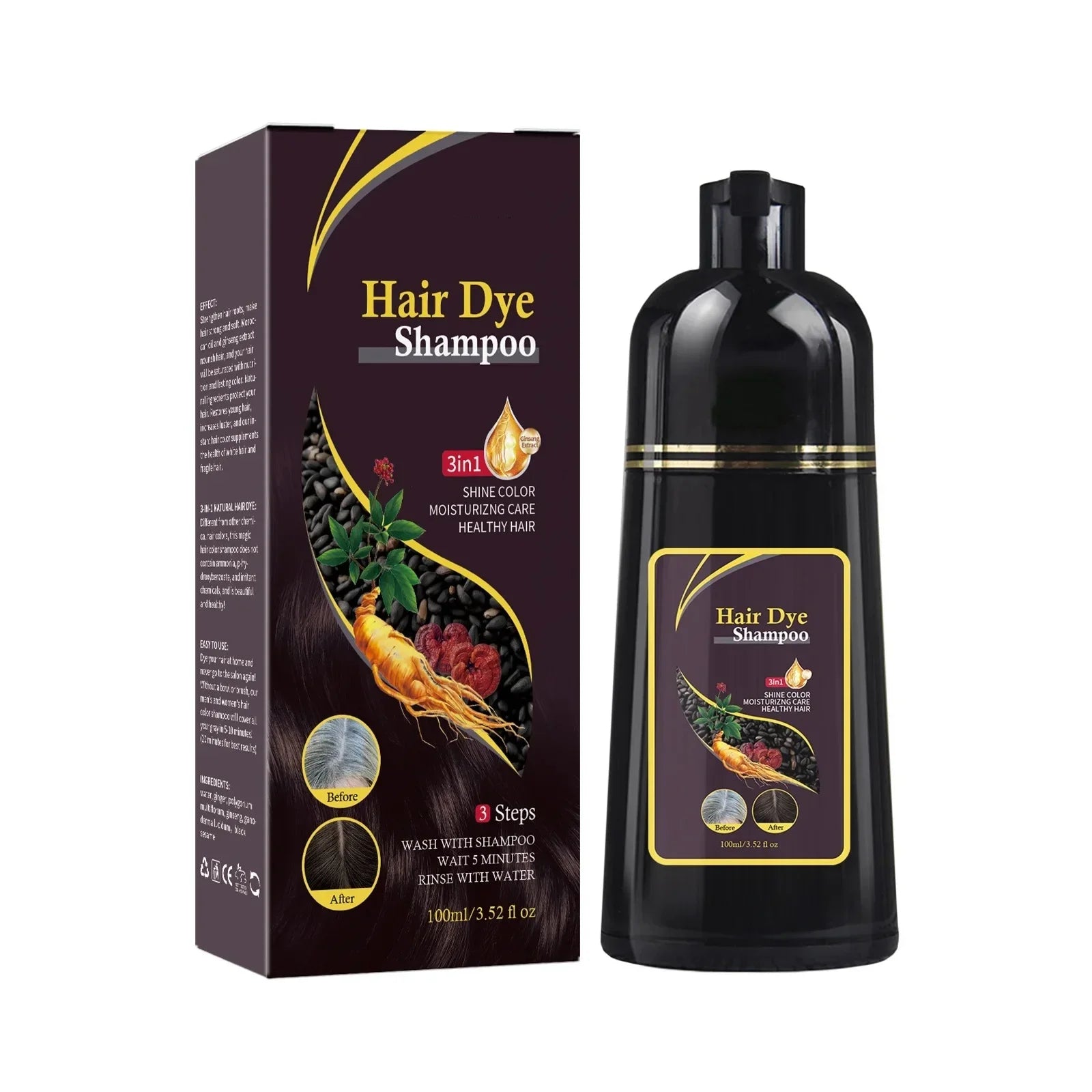 Nova 3-in-1 Natural Black Hair Dye Shampoo – Fast White Hair Coverage