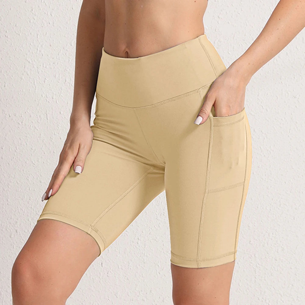 CHRLEISURE Women’s Yoga Shorts – Seamless Fitness Tights with Pockets