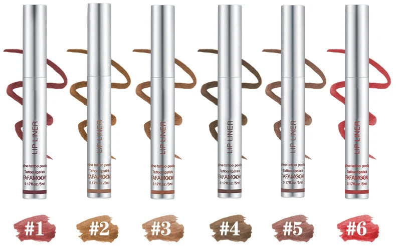 6-Color Waterproof Lip Liner & Peel-Off Tattoo Tint Gloss