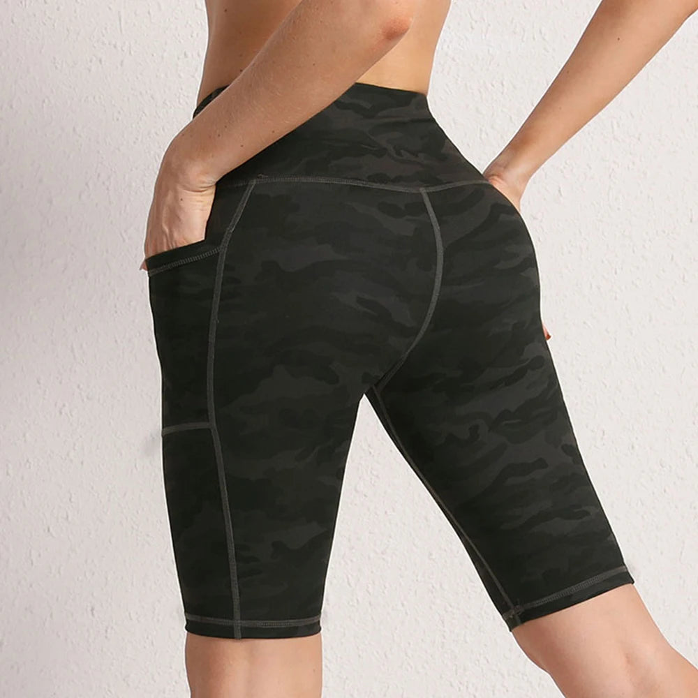 CHRLEISURE Women’s Yoga Shorts – Seamless Fitness Tights with Pockets