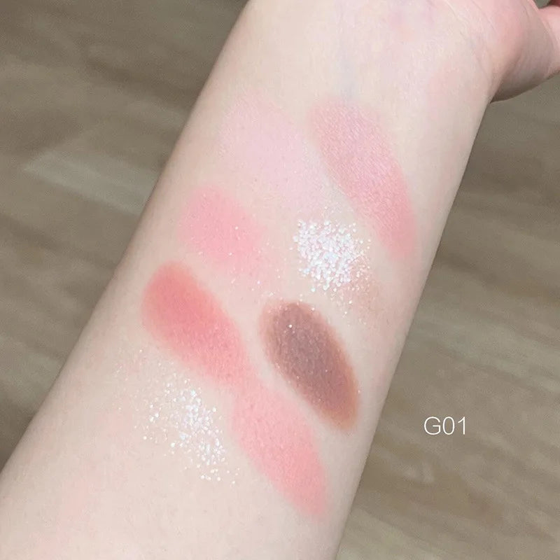 8-Color Eyeshadow & Blush Palette – Pink Orange Heart-Shaped Makeup