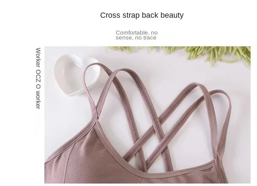 Women’s Cross Strap Sports Bra – Push-Up Seamless Fitness Top
