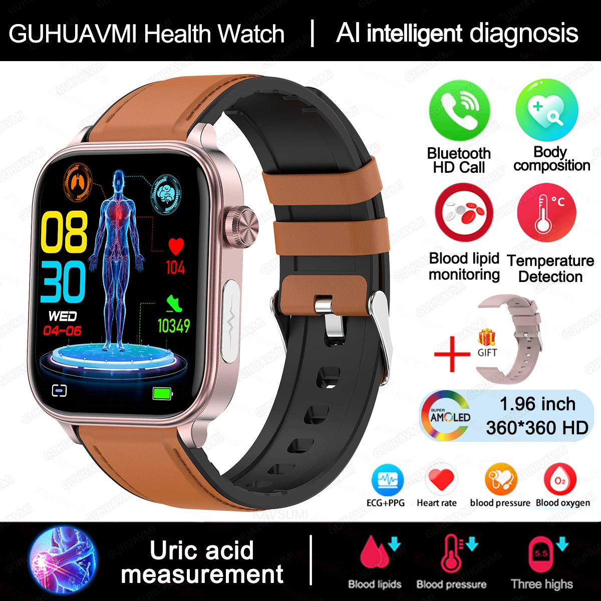 2025 ECG+PPG Smart Watch – Blood Pressure & Health Tracker