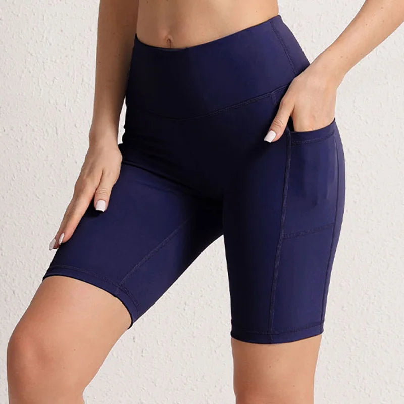 CHRLEISURE Women’s Yoga Shorts – Seamless Fitness Tights with Pockets