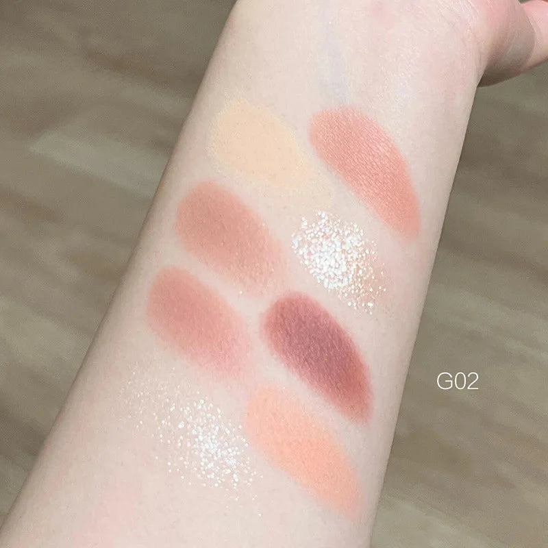 8-Color Eyeshadow & Blush Palette – Pink Orange Heart-Shaped Makeup
