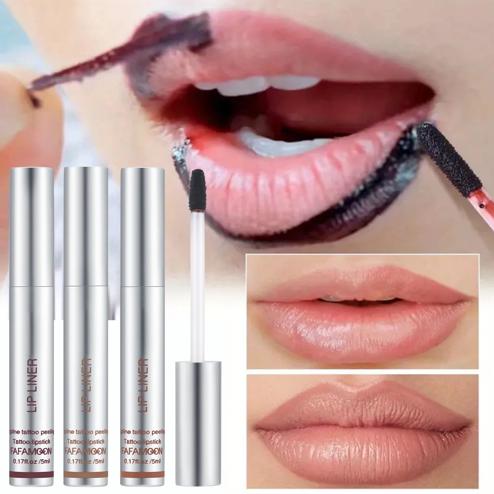 6-Color Waterproof Lip Liner & Peel-Off Tattoo Tint Gloss