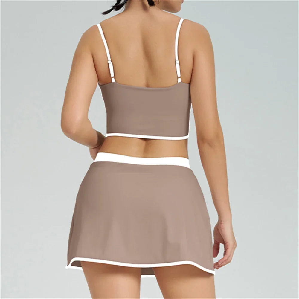 Women’s 1/2PCS Yoga & Gym Tracksuit – Bra & Shorts/Skirt Set