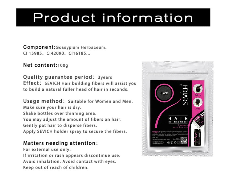 SEVICH Keratin Hair Fiber – 100g Thickening & Hair Loss Concealer