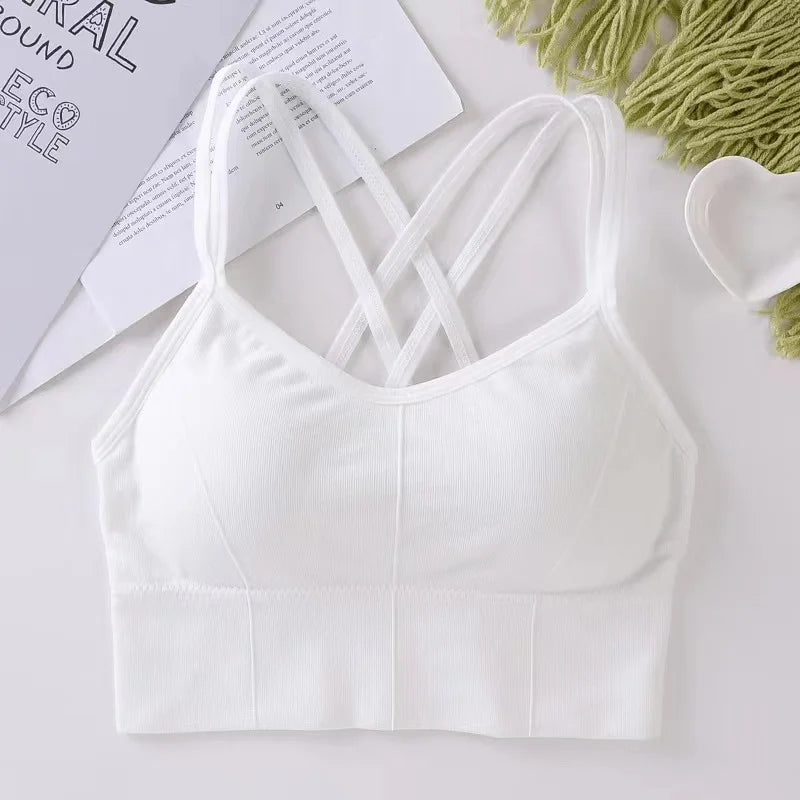 Women’s Cross Strap Sports Bra – Push-Up Seamless Fitness Top