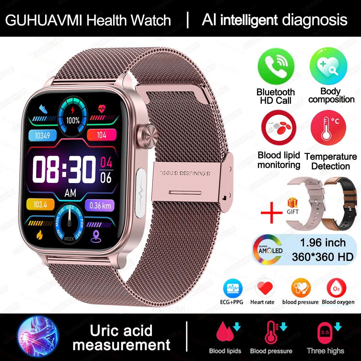 2025 ECG+PPG Smart Watch – Blood Pressure & Health Tracker