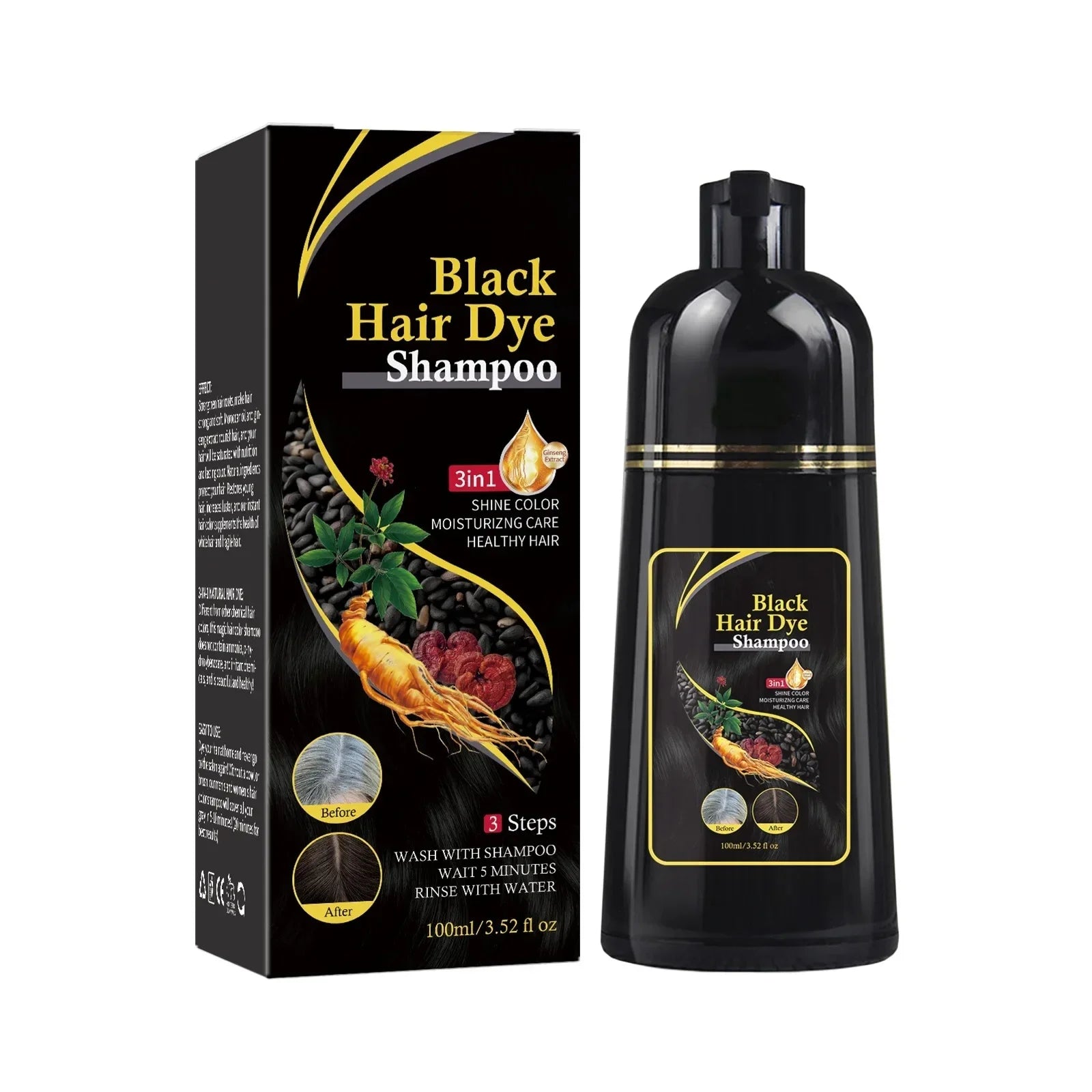 Nova 3-in-1 Natural Black Hair Dye Shampoo – Fast White Hair Coverage