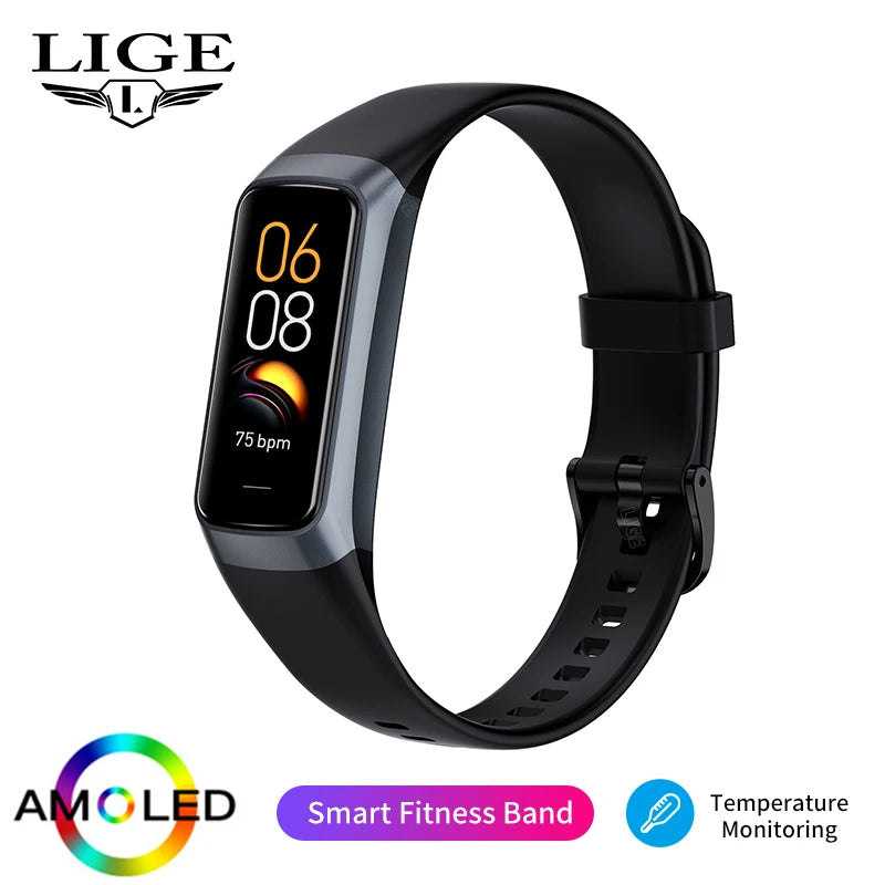 LIGE AMOLED Smart Watch – Heart Rate & Waterproof Fitness Tracker