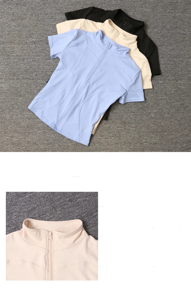 Women’s Slim Fit Quick-Dry Sports Top – Full Zip Yoga & Running Tee