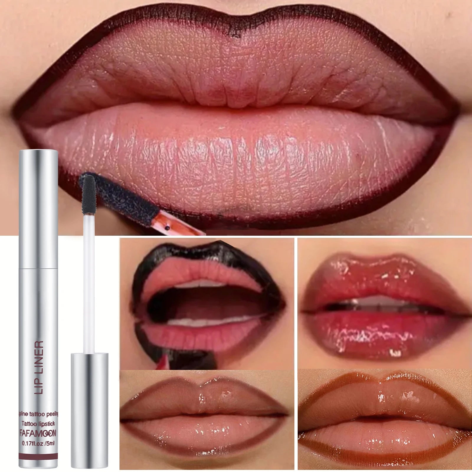 6-Color Waterproof Lip Liner & Peel-Off Tattoo Tint Gloss
