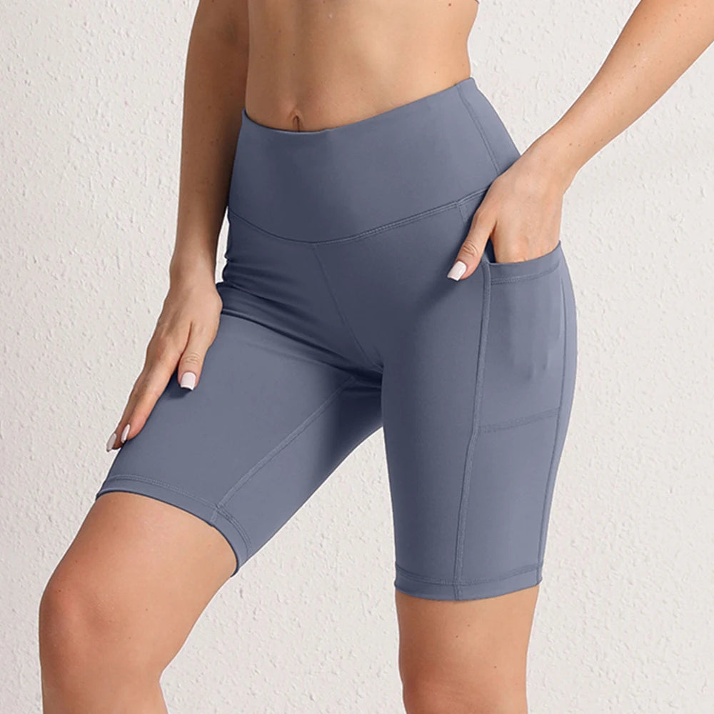 CHRLEISURE Women’s Yoga Shorts – Seamless Fitness Tights with Pockets