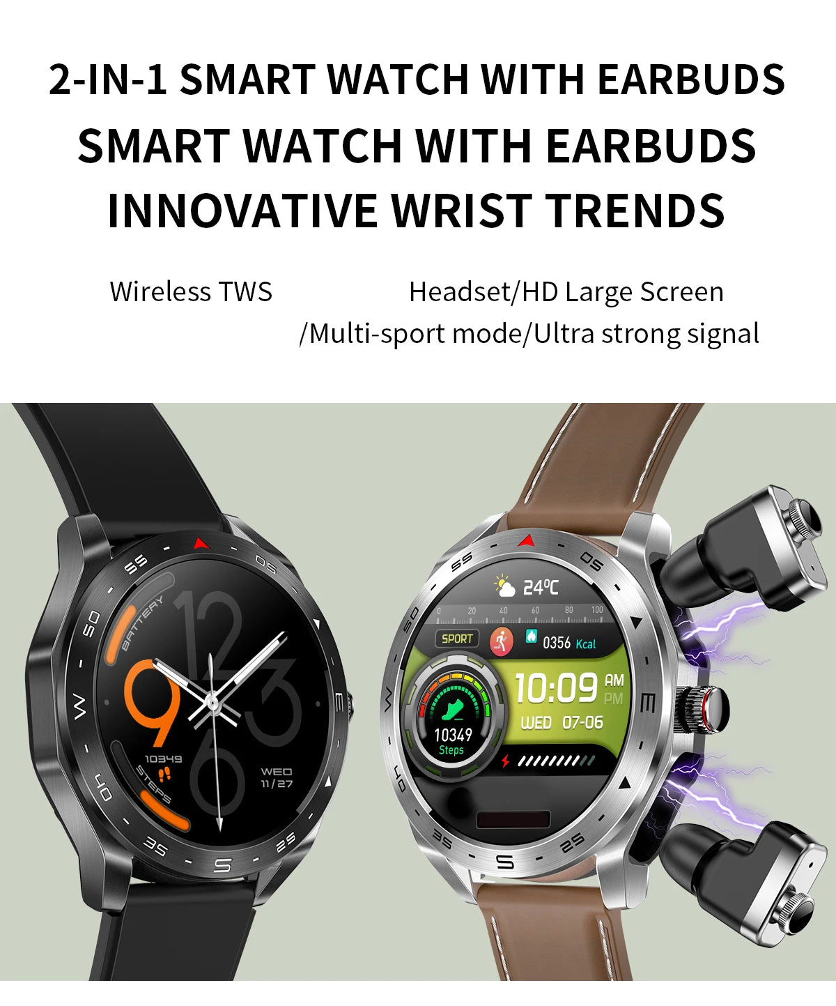2024 Smart Watch with TWS Earphones – Bluetooth Call & HIFI 9D Sound