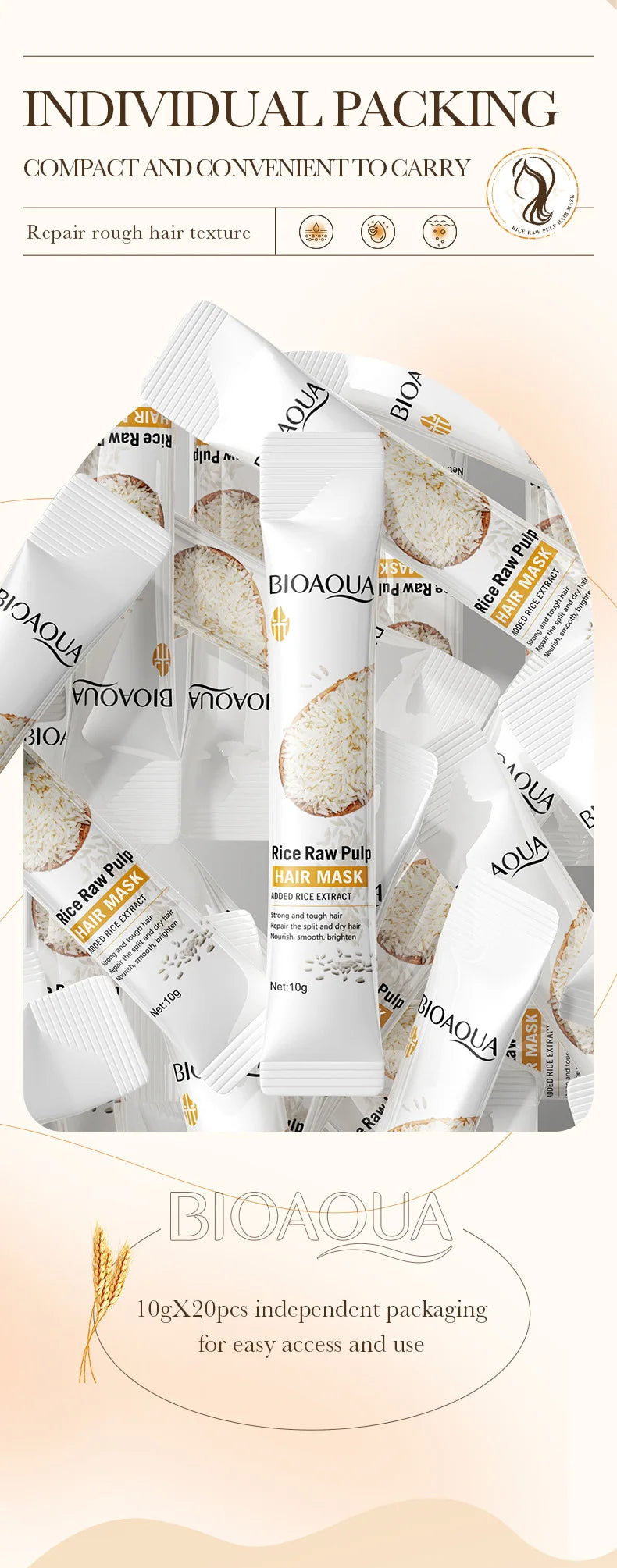 BIOAQUA Rice Milk Hair Mask – 5s Repair & Anti-Frizz Care