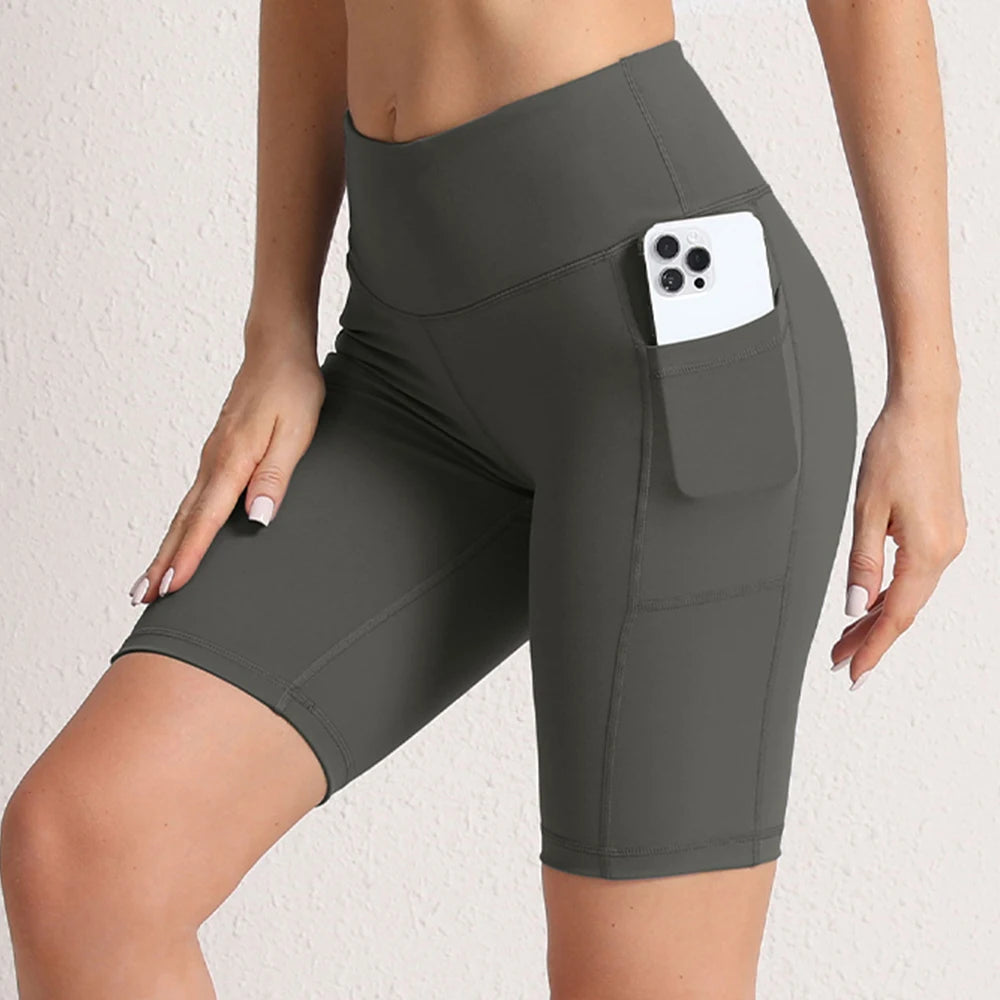 CHRLEISURE Women’s Yoga Shorts – Seamless Fitness Tights with Pockets