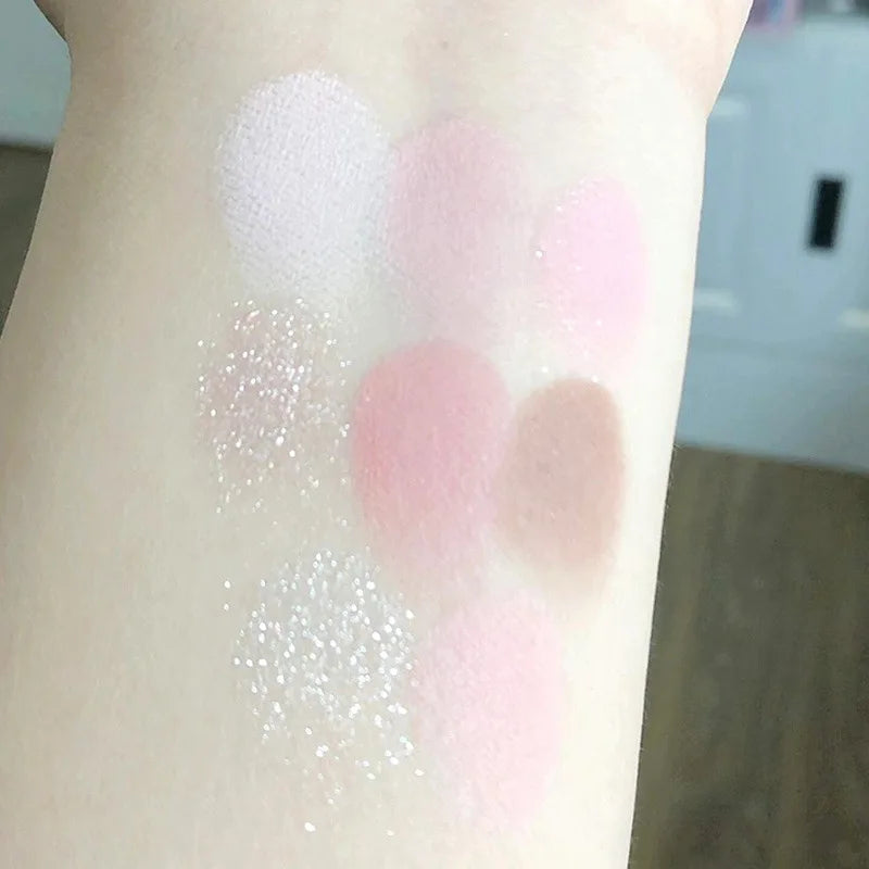 8-Color Eyeshadow & Blush Palette – Pink Orange Heart-Shaped Makeup