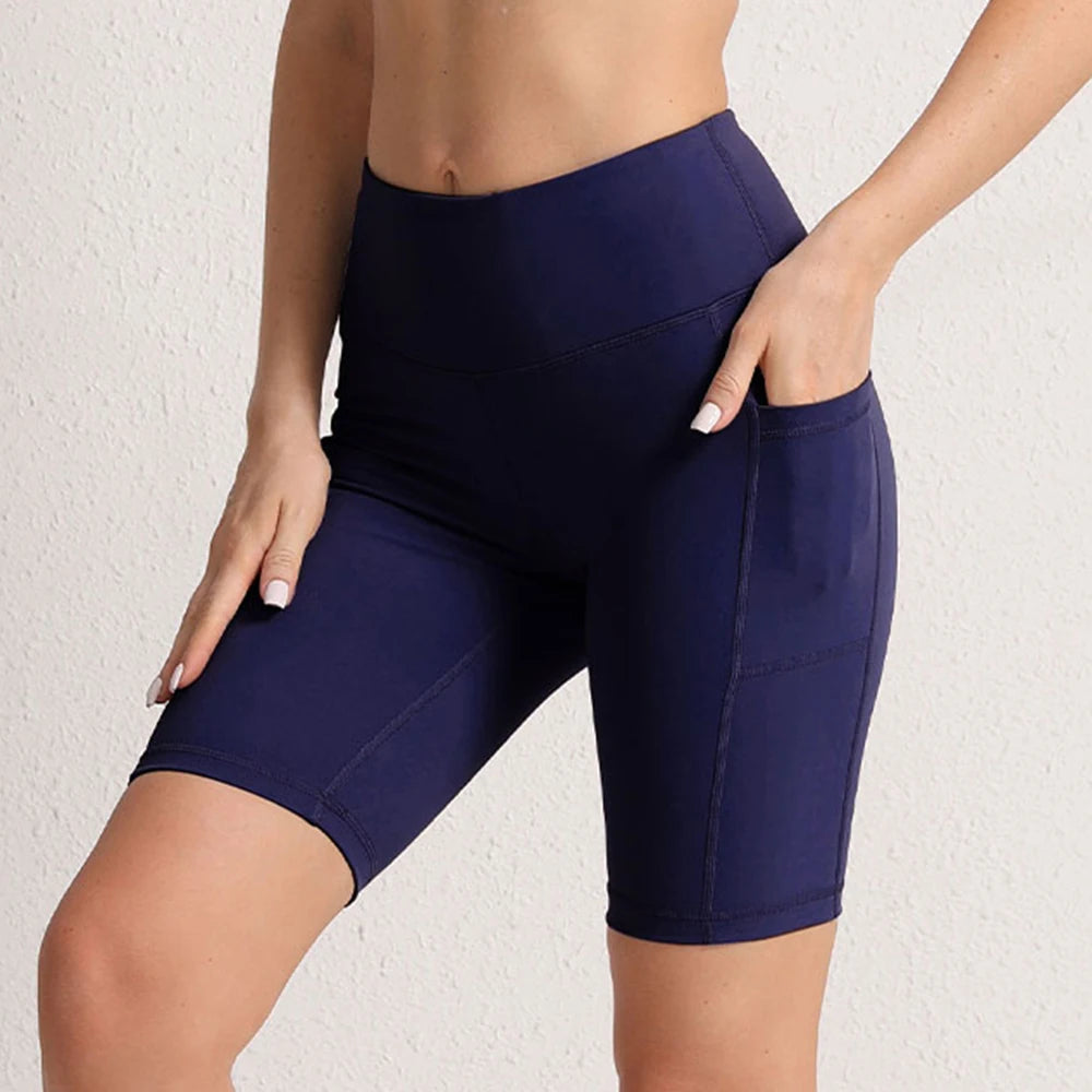 CHRLEISURE Women’s Yoga Shorts – Seamless Fitness Tights with Pockets