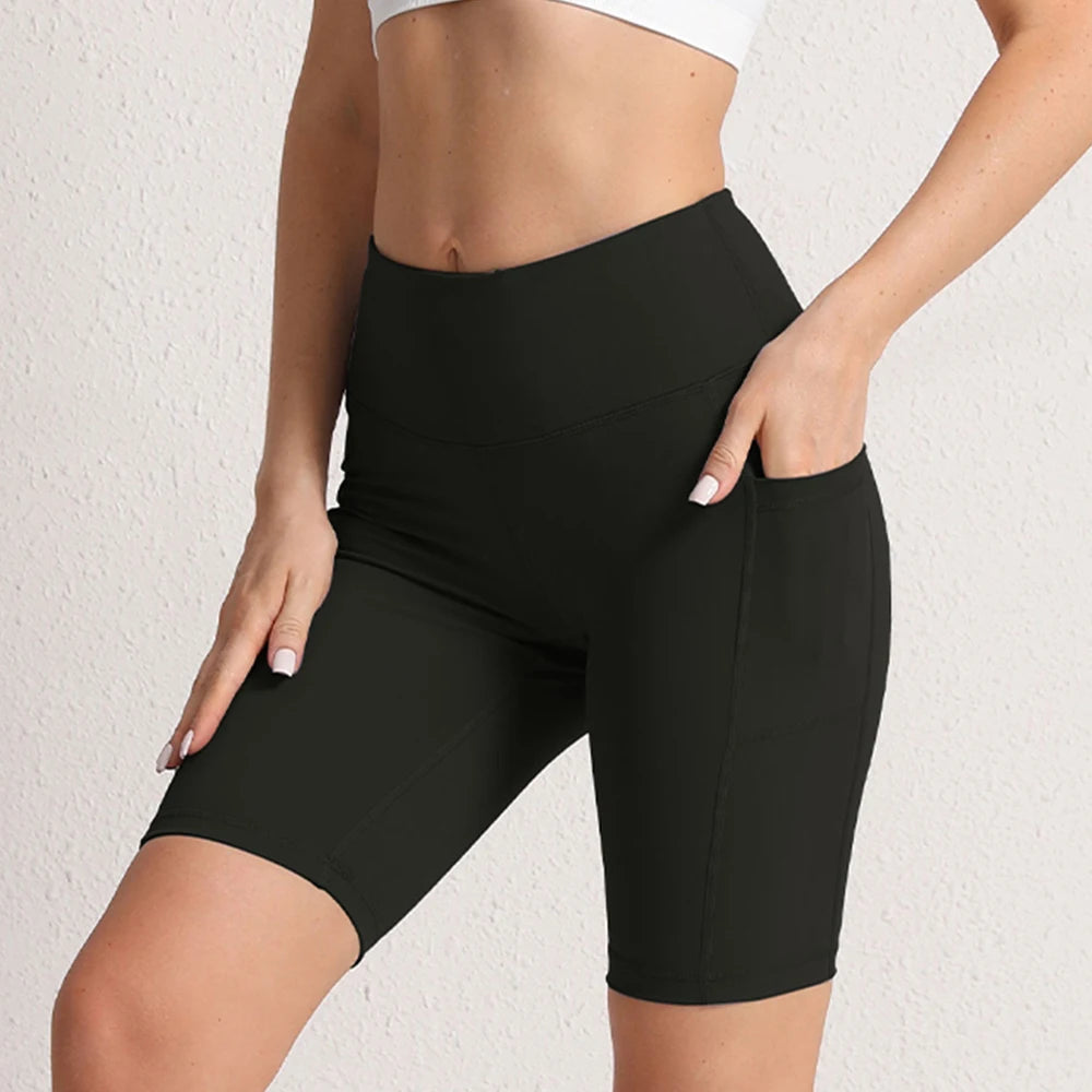 CHRLEISURE Women’s Yoga Shorts – Seamless Fitness Tights with Pockets