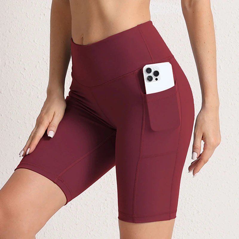 CHRLEISURE Women’s Yoga Shorts – Seamless Fitness Tights with Pockets