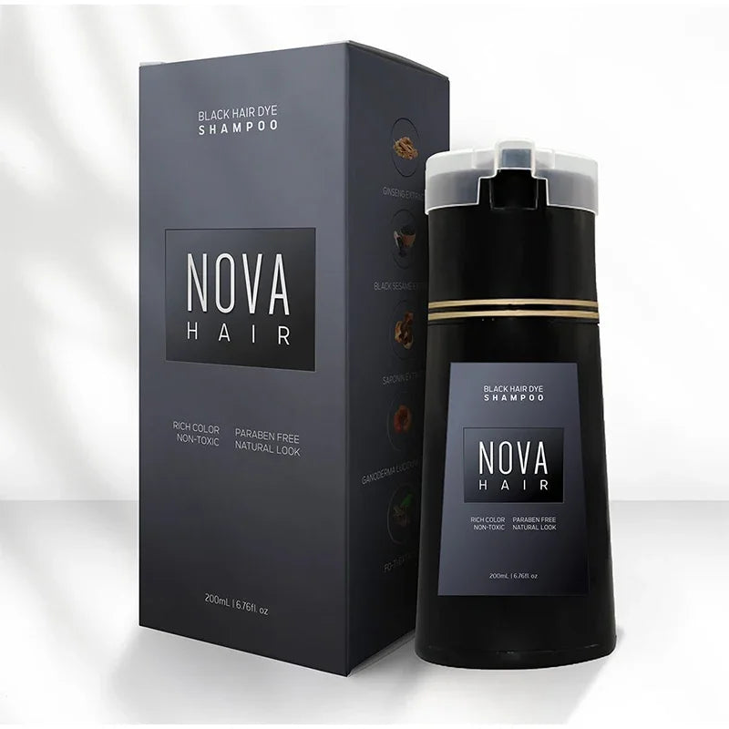 Nova 3-in-1 Natural Black Hair Dye Shampoo – Fast White Hair Coverage