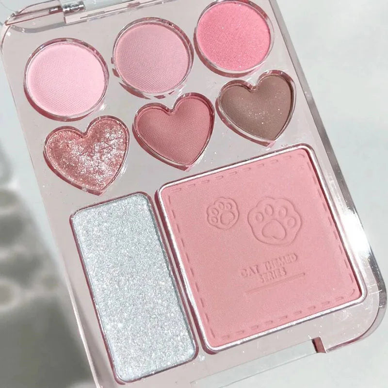 8-Color Eyeshadow & Blush Palette – Pink Orange Heart-Shaped Makeup