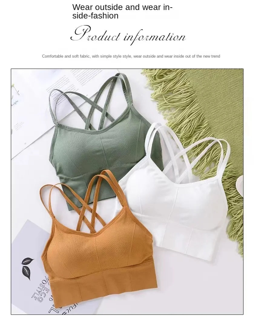 Women’s Cross Strap Sports Bra – Push-Up Seamless Fitness Top
