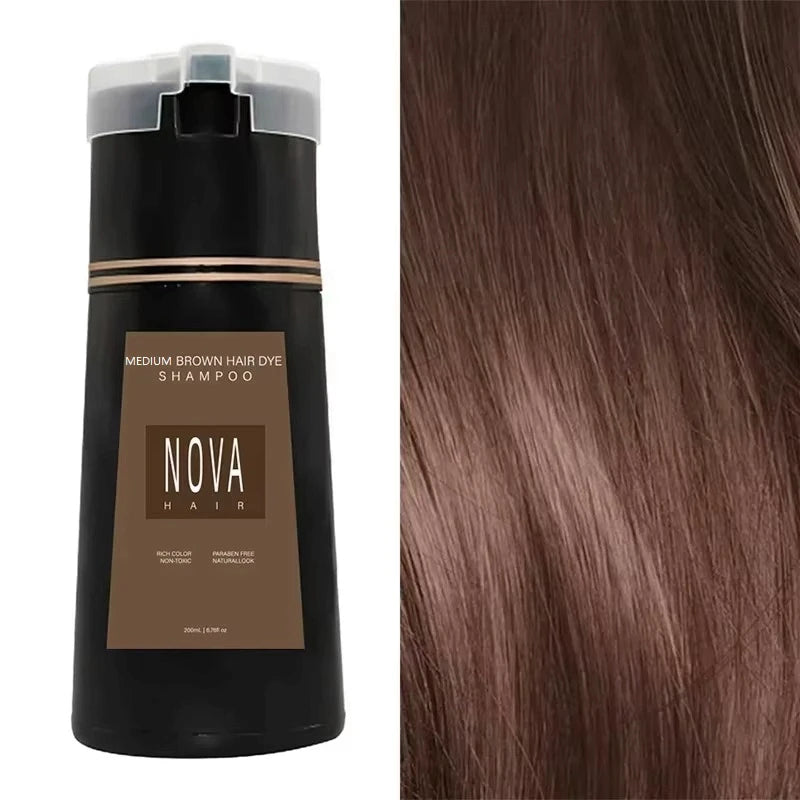 Nova 3-in-1 Natural Black Hair Dye Shampoo – Fast White Hair Coverage