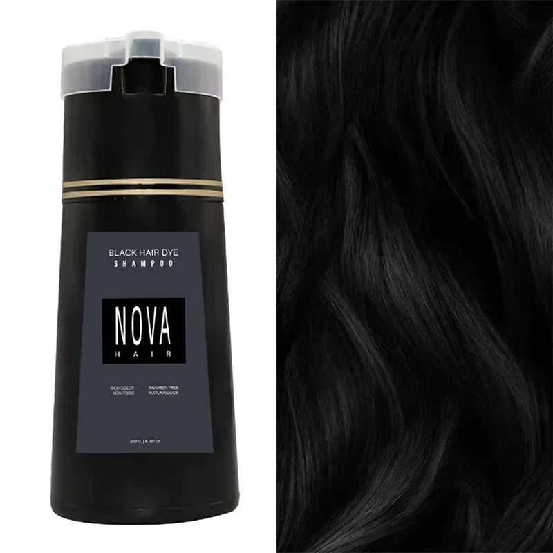 Nova 3-in-1 Natural Black Hair Dye Shampoo – Fast White Hair Coverage