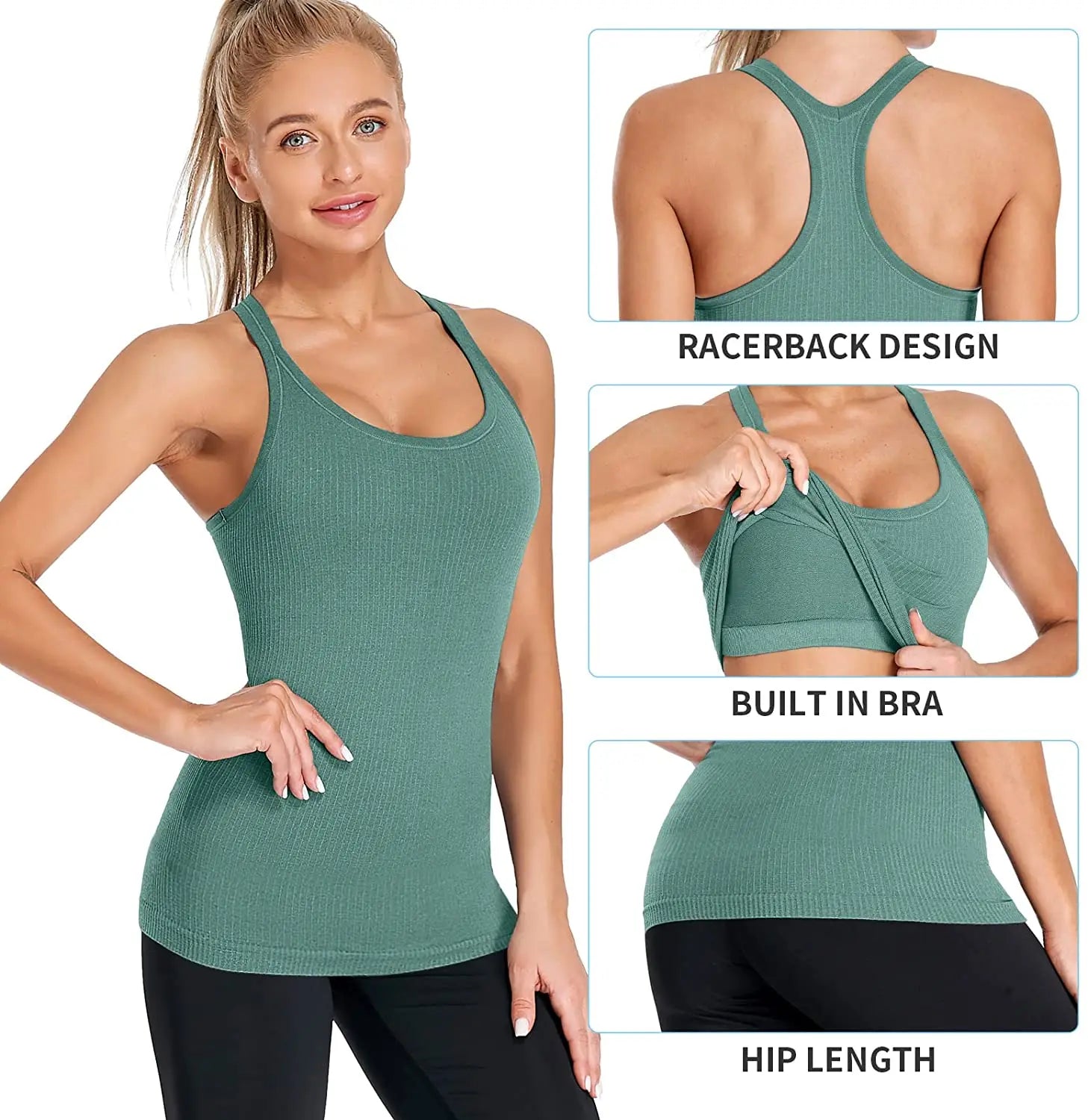 Attraco Women’s Racerback Camisole – Built-In Shelf Bra Tank Top