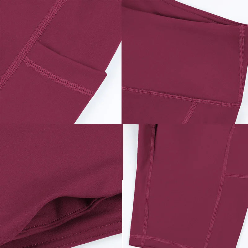CHRLEISURE Women’s Yoga Shorts – Seamless Fitness Tights with Pockets