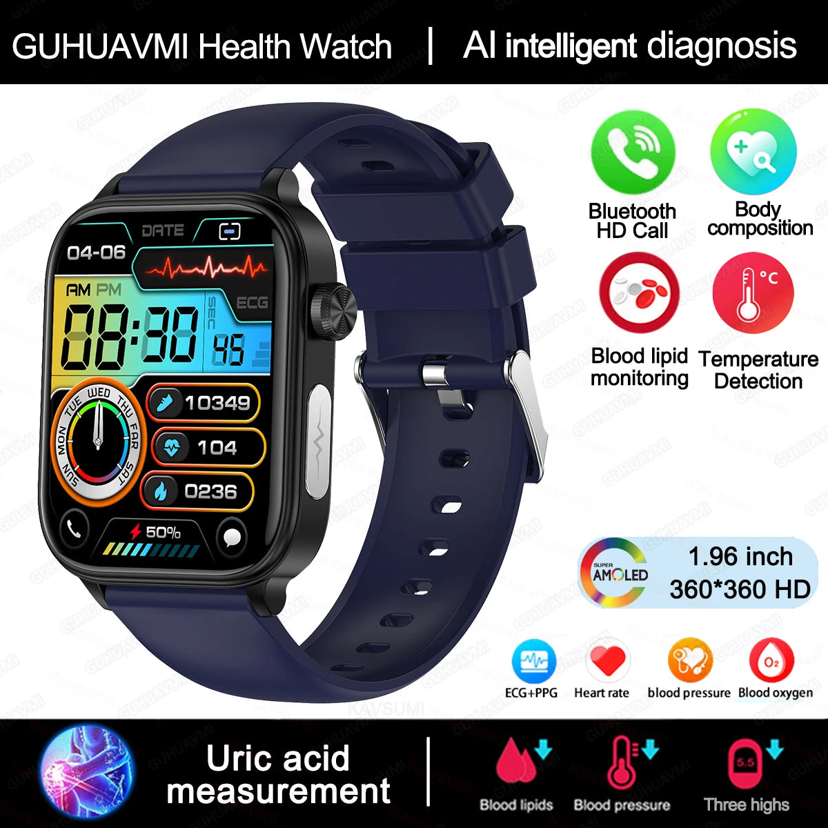 2025 ECG+PPG Smart Watch – Blood Pressure & Health Tracker