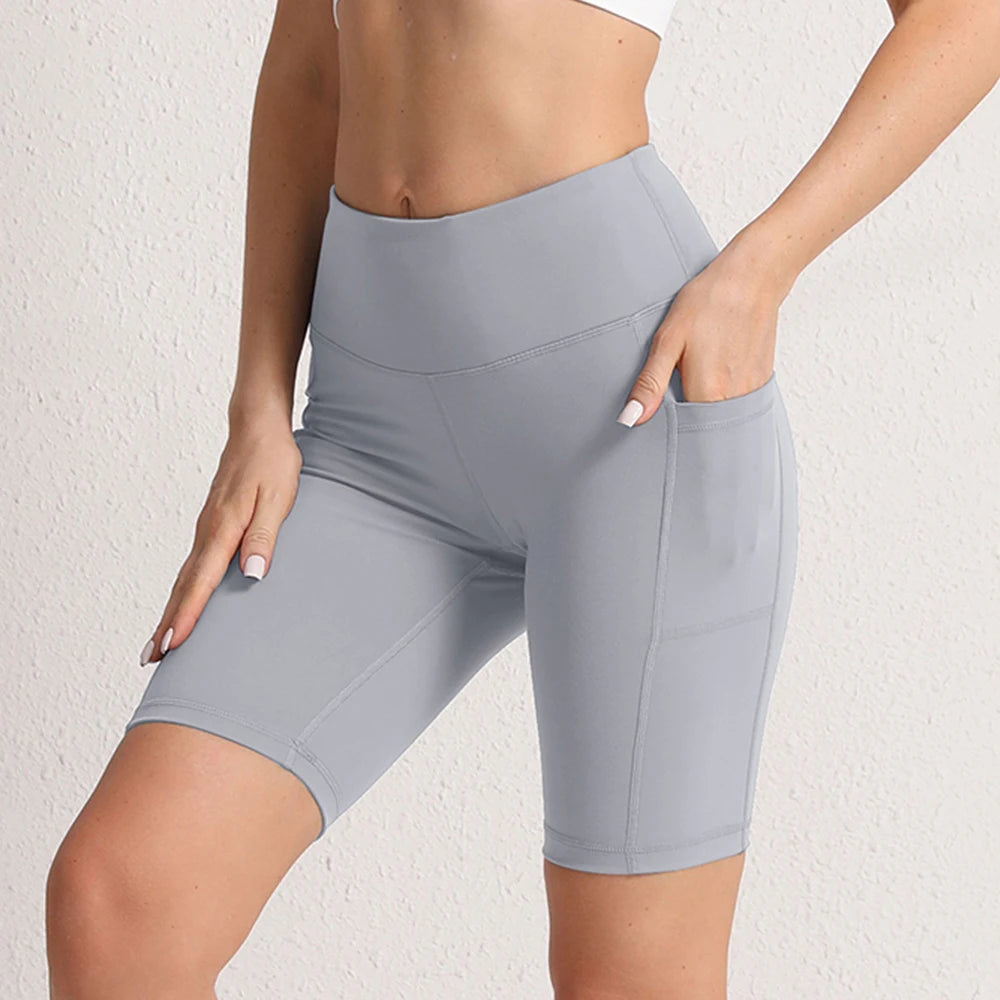 CHRLEISURE Women’s Yoga Shorts – Seamless Fitness Tights with Pockets